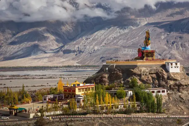 Diskit Monastery with Giant Maitreya Buddha Statue, Nubra Valley